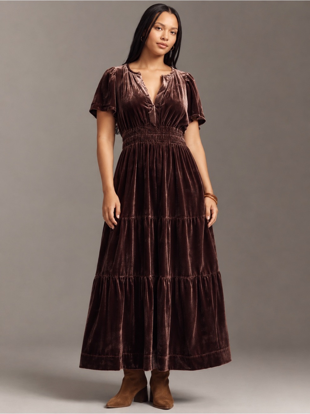 Anthropologie Somerset Velvet Maxi Dress – Chocolate Brown 🤎 Size 1X